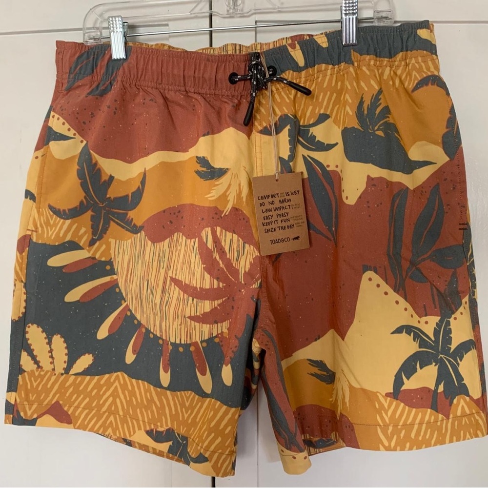 Toad&Co Orange and Green Board Shorts Vibrant Swimwear
